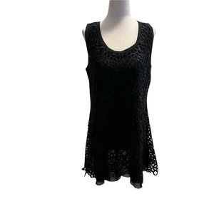Pretty Angel Women’s Crocheted Black Sleeveless Tunic Top Size Large Silk Blend